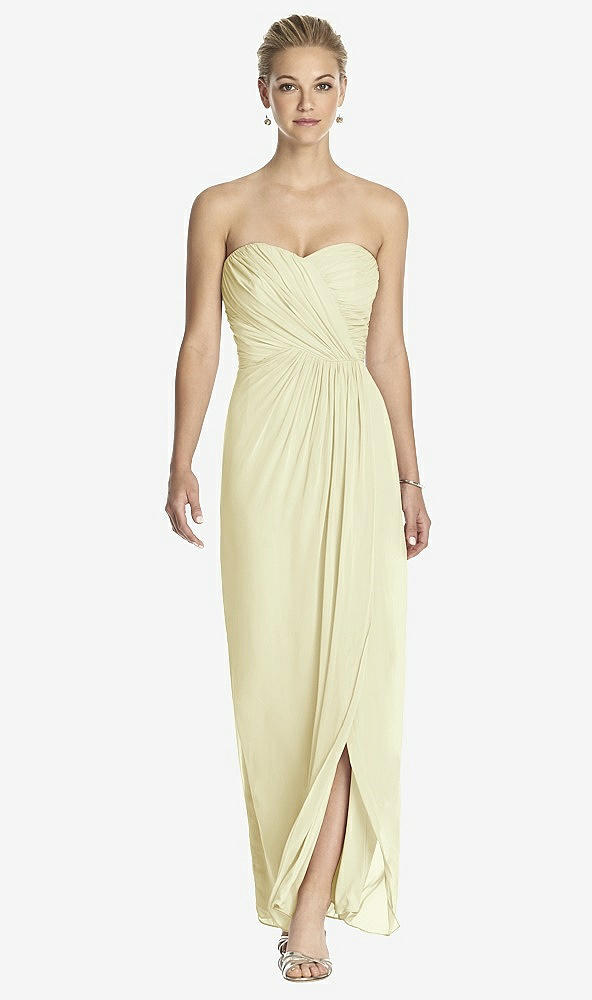 Front View - Butter Yellow Strapless Draped Chiffon Maxi Dress - Lila