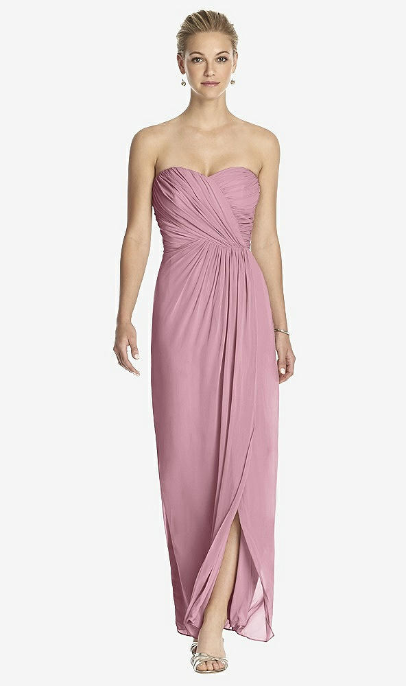 Front View - Dusty Pink Strapless Draped Chiffon Maxi Dress - Lila