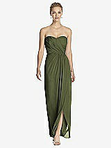 Front View Thumbnail - Olive Green Strapless Draped Chiffon Maxi Dress - Lila