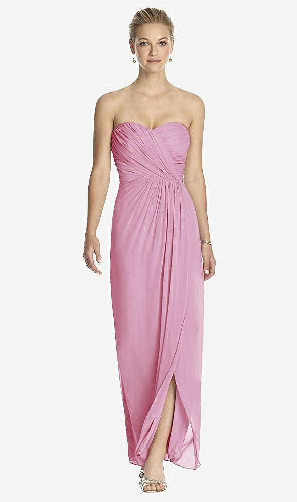 Front View - Powder Pink Strapless Draped Chiffon Maxi Dress - Lila