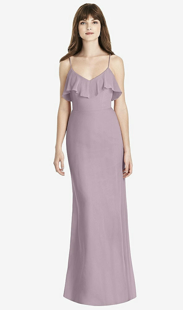 Front View - Lilac Dusk Ruffle-Trimmed Backless Maxi Dress - Britt