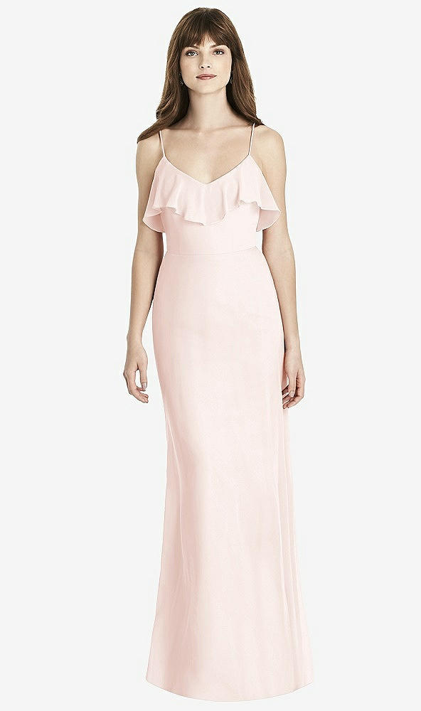 Front View - Blush Ruffle-Trimmed Backless Maxi Dress - Britt