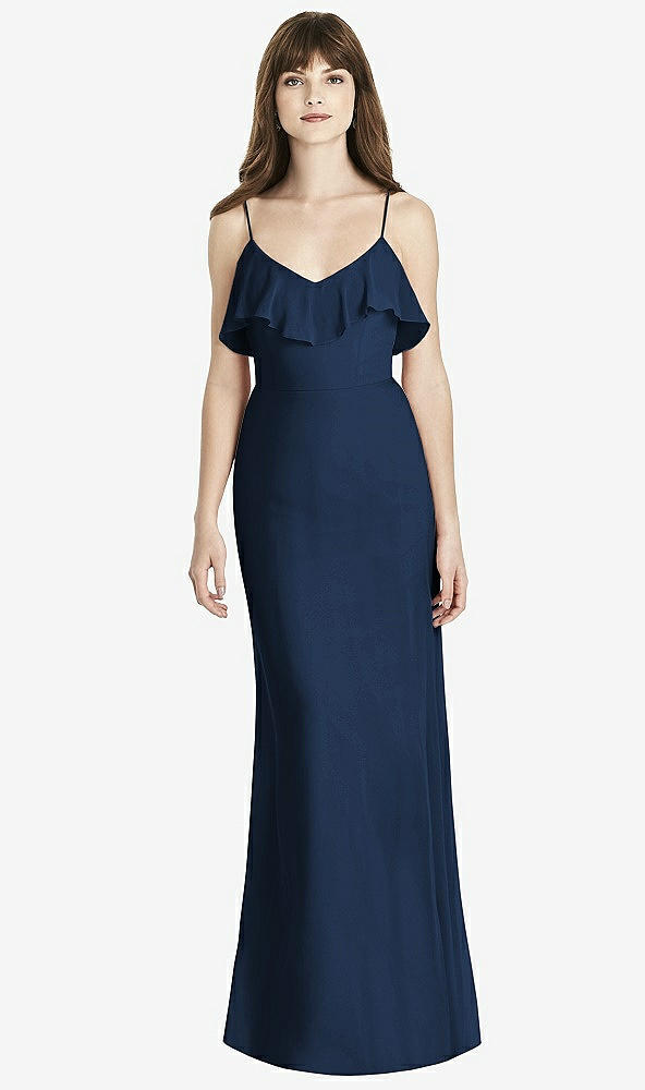 Front View - Midnight Navy Ruffle-Trimmed Backless Maxi Dress - Britt