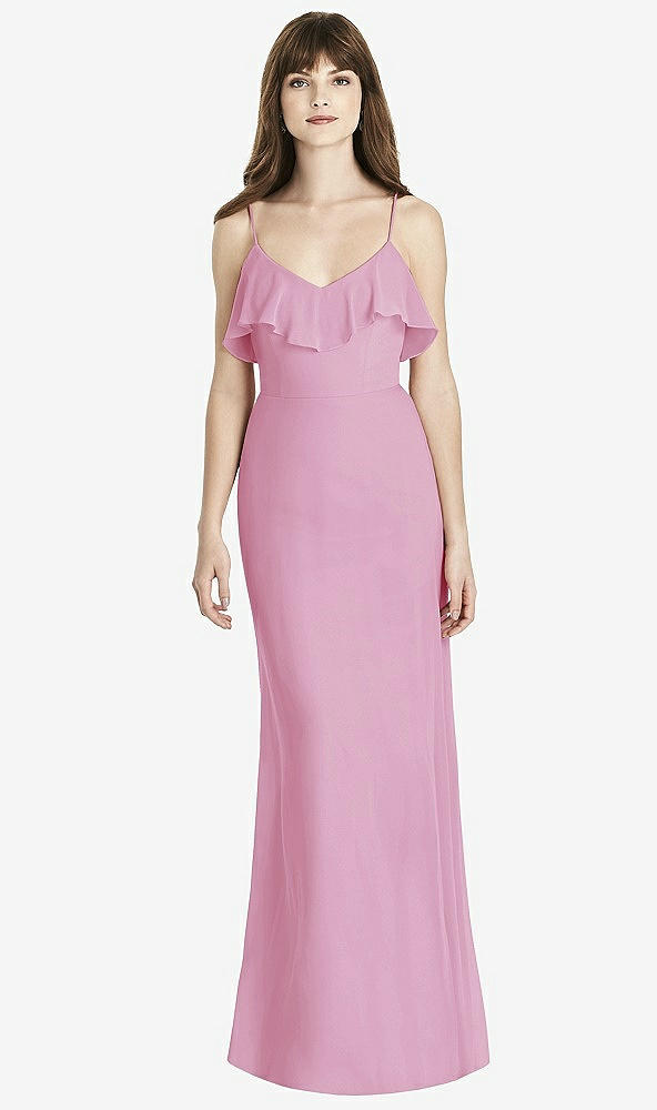 Front View - Powder Pink Ruffle-Trimmed Backless Maxi Dress - Britt
