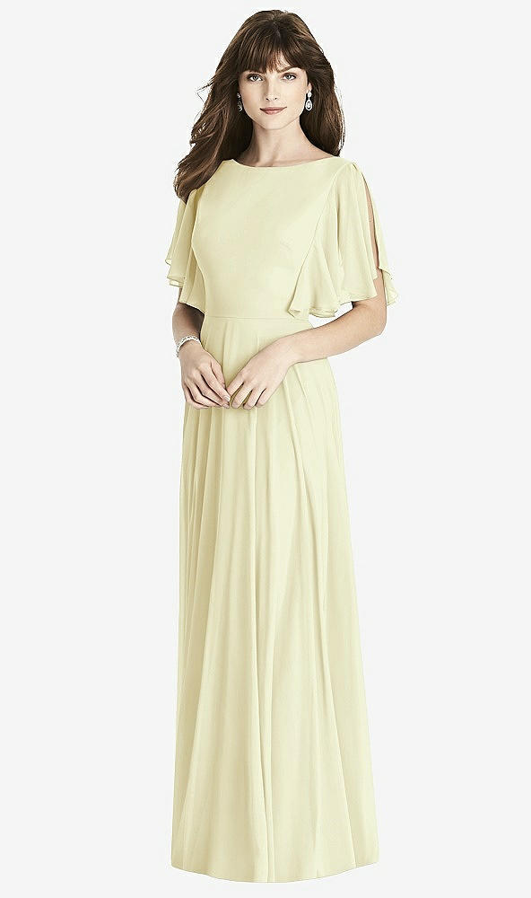 Front View - Butter Yellow Split Sleeve Backless Maxi Dress - Lila