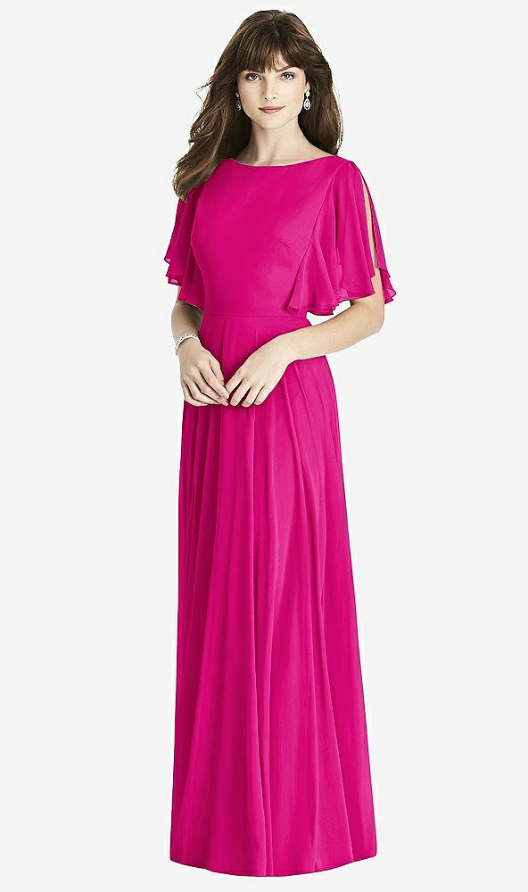 Front View - Think Pink Split Sleeve Backless Maxi Dress - Lila