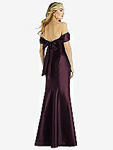 Rear View Thumbnail - Deep Plum Off-the-Shoulder Bow-Back Satin Trumpet Gown