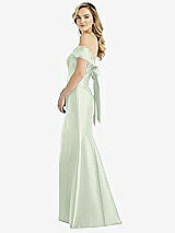 Front View Thumbnail - Mint Green Off-the-Shoulder Bow-Back Satin Trumpet Gown