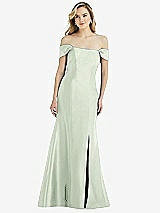 Side View Thumbnail - Mint Green Off-the-Shoulder Bow-Back Satin Trumpet Gown