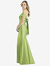 Front View Thumbnail - Mojito Off-the-Shoulder Bow-Back Satin Trumpet Gown