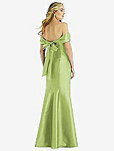 Rear View Thumbnail - Mojito Off-the-Shoulder Bow-Back Satin Trumpet Gown