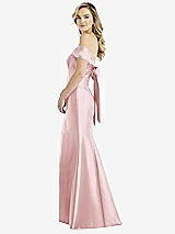 Front View Thumbnail - Ballet Pink Off-the-Shoulder Bow-Back Satin Trumpet Gown
