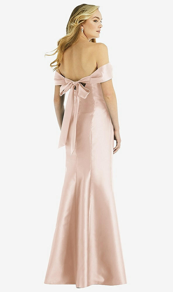 Back View - Cameo Off-the-Shoulder Bow-Back Satin Trumpet Gown