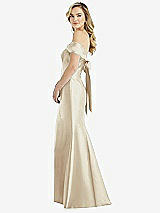 Front View Thumbnail - Champagne Off-the-Shoulder Bow-Back Satin Trumpet Gown