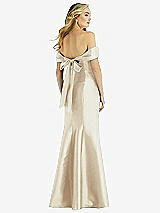 Rear View Thumbnail - Champagne Off-the-Shoulder Bow-Back Satin Trumpet Gown