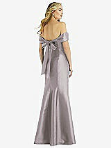Rear View Thumbnail - Cashmere Gray Off-the-Shoulder Bow-Back Satin Trumpet Gown