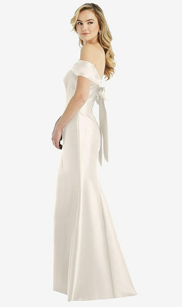 Front View - Ivory Off-the-Shoulder Bow-Back Satin Trumpet Gown