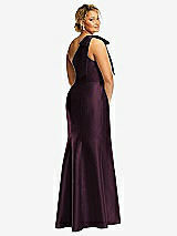 Alt View 6 Thumbnail - Deep Plum Bow One-Shoulder Satin Trumpet Gown