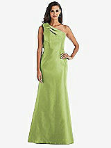 Alt View 1 Thumbnail - Mojito Bow One-Shoulder Satin Trumpet Gown
