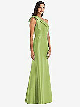 Alt View 3 Thumbnail - Mojito Bow One-Shoulder Satin Trumpet Gown