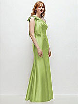 Rear View Thumbnail - Mojito Bow One-Shoulder Satin Trumpet Gown