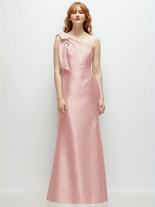 Bow One-Shoulder Satin Trumpet Gown