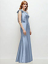 Rear View Thumbnail - Cloudy Bow One-Shoulder Satin Trumpet Gown