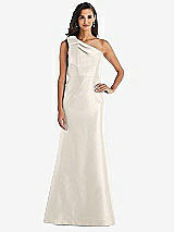 Alt View 1 Thumbnail - Ivory Bow One-Shoulder Satin Trumpet Gown