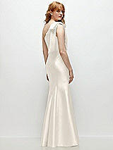 Side View Thumbnail - Ivory Bow One-Shoulder Satin Trumpet Gown