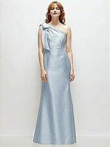 Front View Thumbnail - Mist Bow One-Shoulder Satin Trumpet Gown