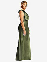 Alt View 5 Thumbnail - Olive Green Bow One-Shoulder Satin Trumpet Gown