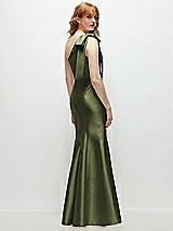 Side View Thumbnail - Olive Green Bow One-Shoulder Satin Trumpet Gown
