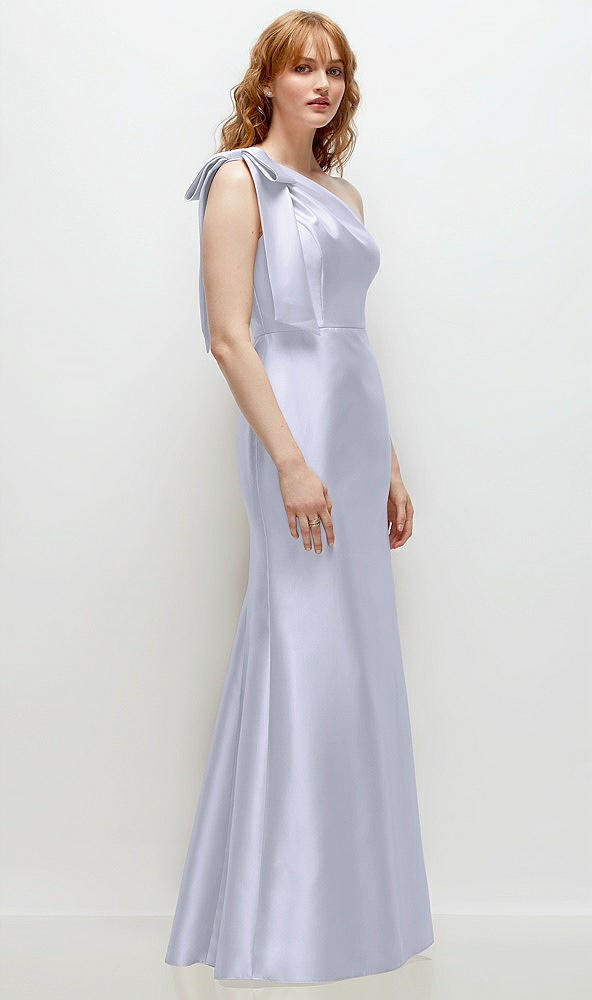 Back View - Silver Dove Bow One-Shoulder Satin Trumpet Gown