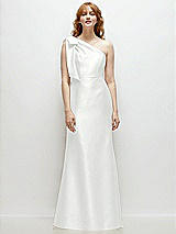 Front View Thumbnail - White Bow One-Shoulder Satin Trumpet Gown