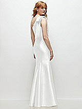 Side View Thumbnail - White Bow One-Shoulder Satin Trumpet Gown