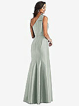 Alt View 2 Thumbnail - Willow Green Bow One-Shoulder Satin Trumpet Gown