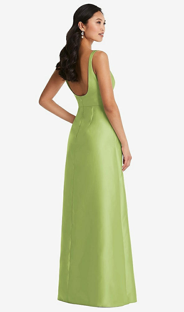 Back View - Mojito Pleated Bodice Open-Back Maxi Dress with Pockets
