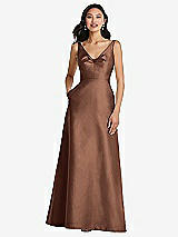 Front View Thumbnail - Cognac Pleated Bodice Open-Back Maxi Dress with Pockets