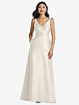 Front View Thumbnail - Ivory Pleated Bodice Open-Back Maxi Dress with Pockets