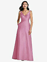 Front View Thumbnail - Powder Pink Pleated Bodice Open-Back Maxi Dress with Pockets