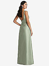 Rear View Thumbnail - Sage Pleated Bodice Open-Back Maxi Dress with Pockets
