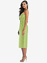 Side View Thumbnail - Mojito Strapless Bow-Waist Pleated Satin Pencil Dress with Pockets