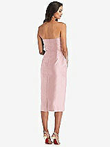 Rear View Thumbnail - Ballet Pink Strapless Bow-Waist Pleated Satin Pencil Dress with Pockets