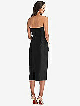 Rear View Thumbnail - Black Strapless Bow-Waist Pleated Satin Pencil Dress with Pockets