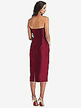 Rear View Thumbnail - Burgundy Strapless Bow-Waist Pleated Satin Pencil Dress with Pockets