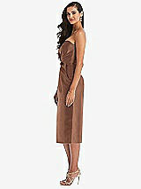 Side View Thumbnail - Cognac Strapless Bow-Waist Pleated Satin Pencil Dress with Pockets