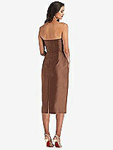 Rear View Thumbnail - Cognac Strapless Bow-Waist Pleated Satin Pencil Dress with Pockets