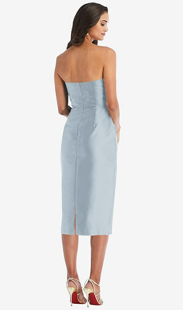 Back View - Mist Strapless Bow-Waist Pleated Satin Pencil Dress with Pockets