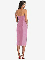 Rear View Thumbnail - Powder Pink Strapless Bow-Waist Pleated Satin Pencil Dress with Pockets