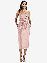 Front View Thumbnail - Rose Strapless Bow-Waist Pleated Satin Pencil Dress with Pockets